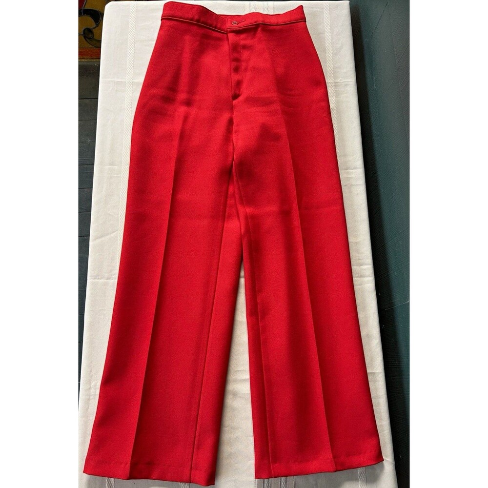 Vintage 70s JCPenney Red High Waist Straight Leg Pants Zip Disco Grandpa Small